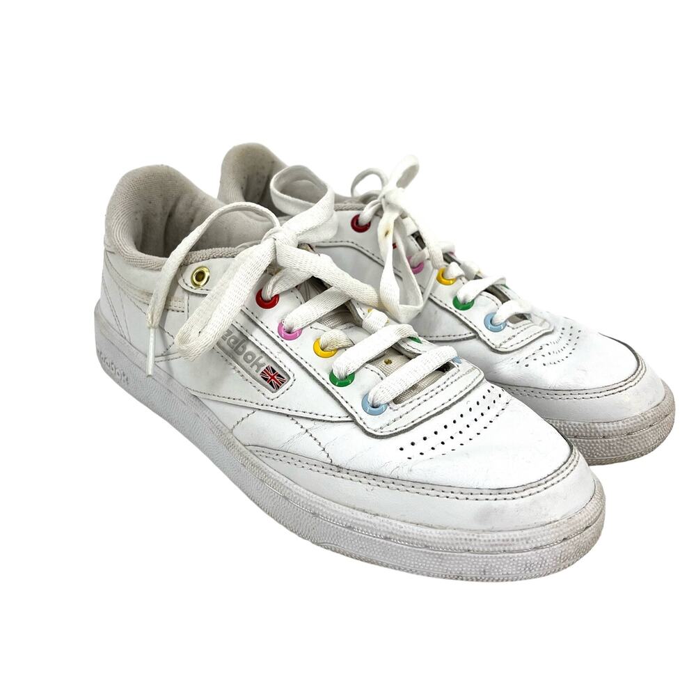 Reebok Classic White Leather Rainbow Eyelet Tennis Shoes Sneakers (6)